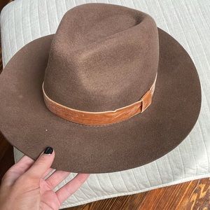 brown wool hat bronze ribbon wrap